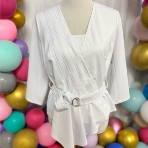 Venus white wrap style‎ blouse 🤍 belted top size M